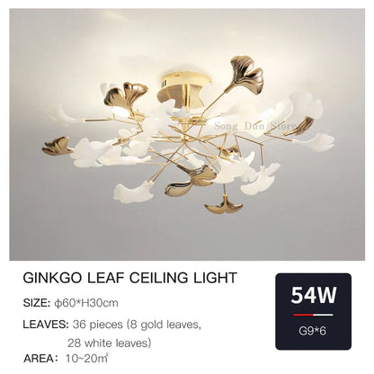 DecorBites™ Ginkgo Leaf Bedroom Lamp: Post-modern Romantic Art Ceiling Light for Master Bedroom