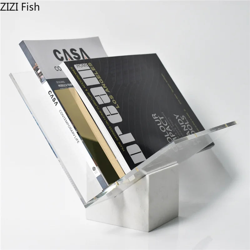 DecorBites™ Acrylic Bookshelf Marble Base Organizer Modern Home Decor Shelf Magazine Holder