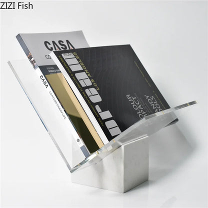 DecorBites™ Acrylic Bookshelf Marble Base Organizer Modern Home Decor Shelf Magazine Holder