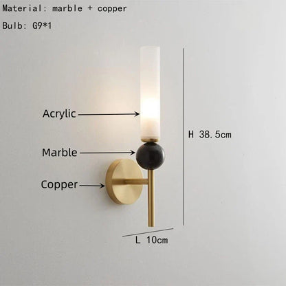 DecorBites™ Black Green Marble Wall Lamp Sconce with Copper Acrylic Lampshade