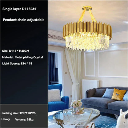 DecorBites™ Crystal Gold Chandelier LED Ceiling Pendant for Living Room Bedroom Kitchen Island
