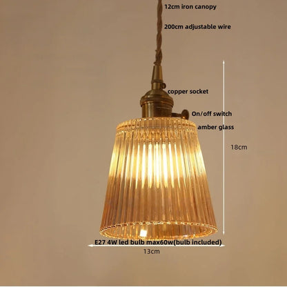DecorBites™ Amber Flower Glass Pendant Lamp LED Knob Switch Nordic Modern Hanging Lights