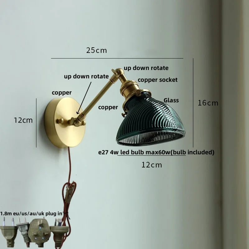 DecorBites™ Brass Swing Arm LED Wall Light Fixture with Rotatable Arms & Pull Chain Switch