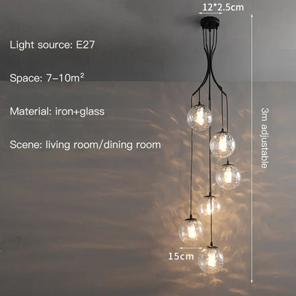 DecorBites™ Glass Ball LED Chandelier, Modern Minimalist Loft Villa Staircase Decor