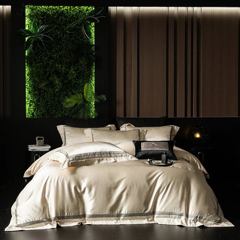 DecorBites™ Luxe Champagne Bedding Set in Silky Egyptian Cotton - Queen King Sizes