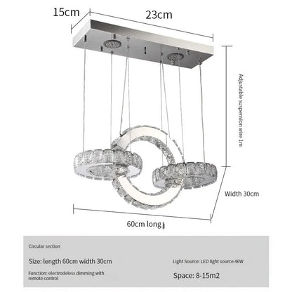 DecorBites™ Crystal LED Circle Rings Chandelier for Bedroom, Villa, Stair - Luxury Pendant Light