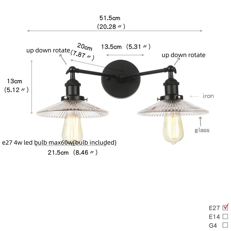DecorBites™ Black LED Wall Sconce 2-Head Lamp for Bedroom Bathroom Mirror