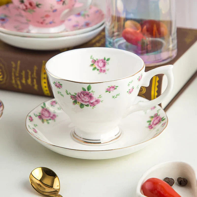 DecorBites™ Bone China Flower Tea Cup Set, 180ml, Phnom Penh Afternoon Teacups for Home, Office, Hotel