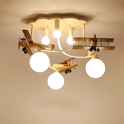 DecorBites™ Airplane LED Wooden Plane Chandelier for Kids Room, Boys Bedroom, Creative Lighting