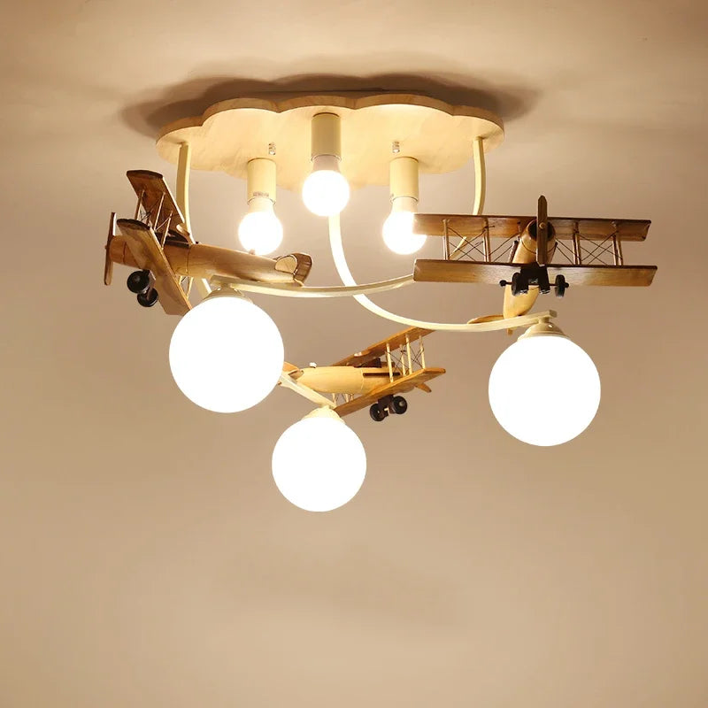 DecorBites™ Airplane LED Wooden Plane Chandelier for Kids Room, Boys Bedroom, Creative Lighting