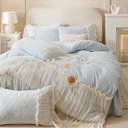 DecorBites™ Cozy Velvet Lace Flowers Princess Bedding Set