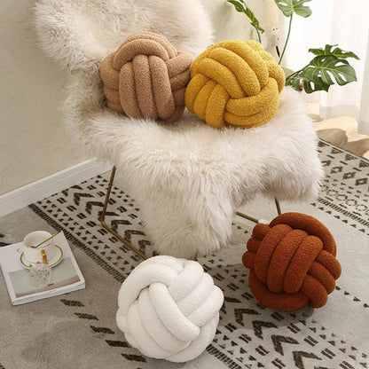 DecorBites™ Handmade Knotted Boucle Circle Plush Pillow Brown