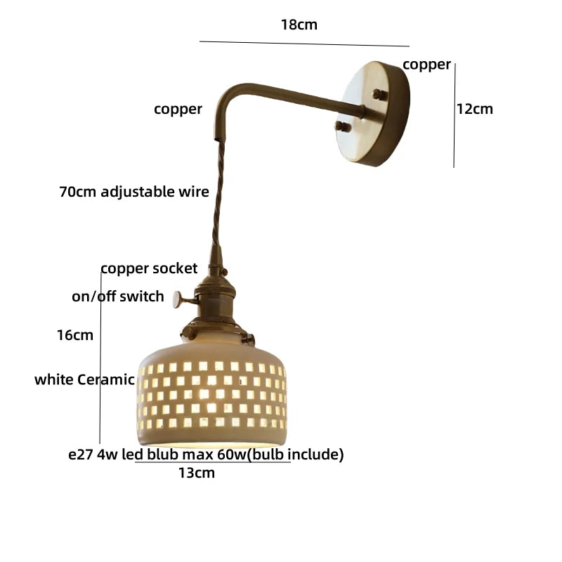 DecorBites™ Ceramic LED Wall Sconce Light Fixture with Pull Chain Switch