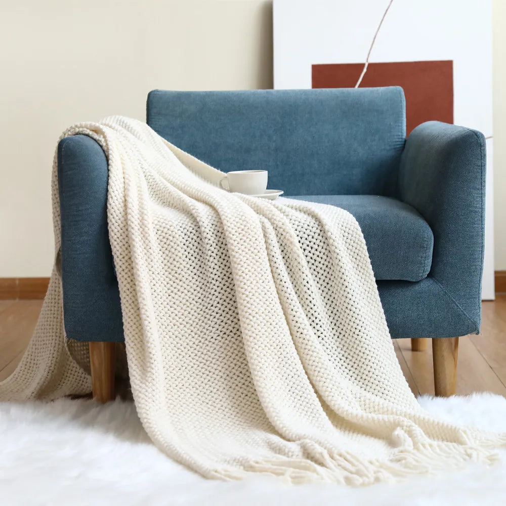 DecorBites™ Knitted Nordic Sofa Blanket - Soft Wool Blend Bed End Towel for Hotel Bedroom Decor