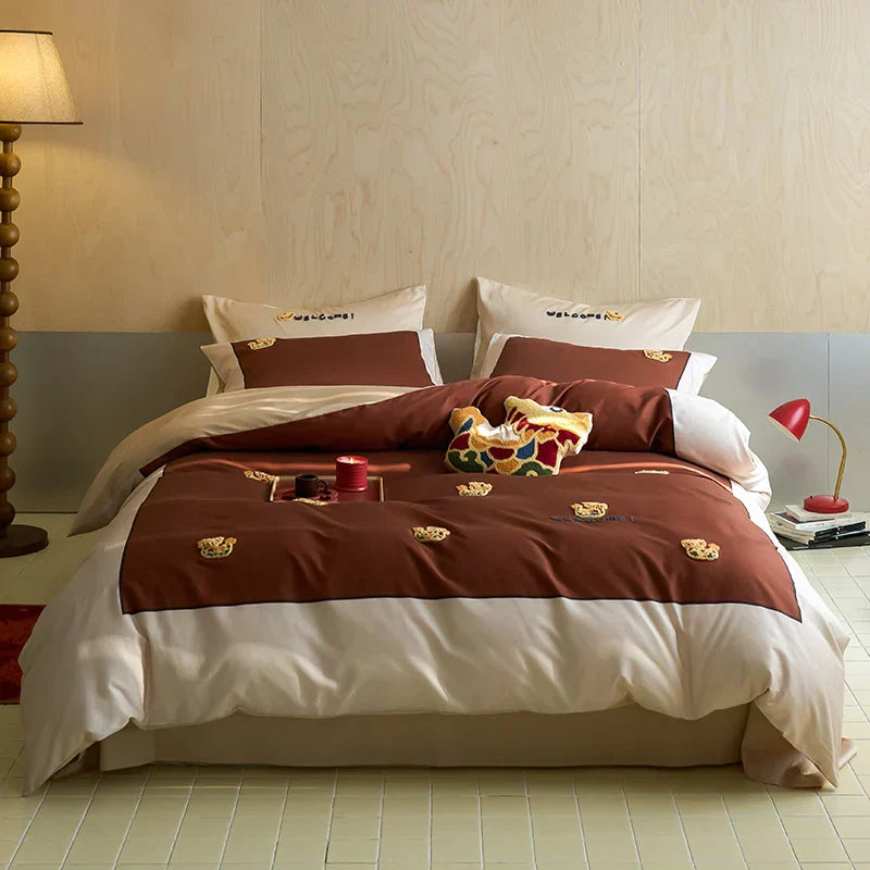 DecorBites™ Chinese Embroidered Cotton Bedding Set: King Size Duvet Cover, Sheet, Quilt Cover