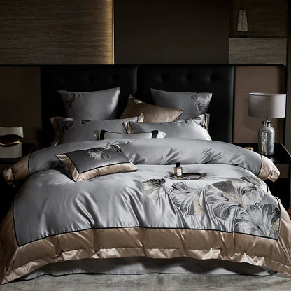 DecorBites™ Ginkgo Biloba Embroidery 1000TC Egyptian Cotton Bedding Set