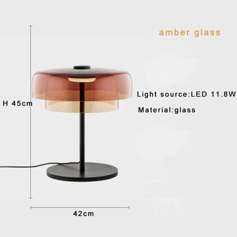 DecorBites™ Glass Amber Green LED Table Lamp Nightstand Bedroom Living Room Decor