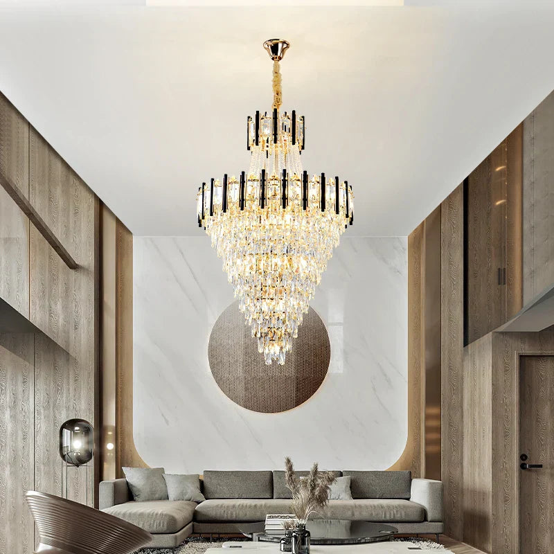 DecorBites™ Crystal Chandelier Light: Villa Living Room Luxury Loft Spiral Staircase Long Chandelier