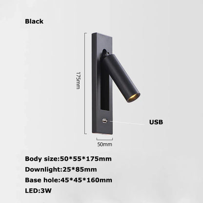 DecorBites™ LED Wall Lamp with Switch, USB Port, Rotatable - Bedroom Reading Light