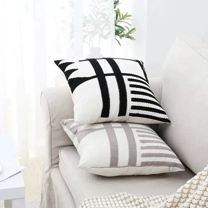 DecorBites™ Embroidered Burlap Cushion Cover | Black White Gray Pillow Cover 45x45cm