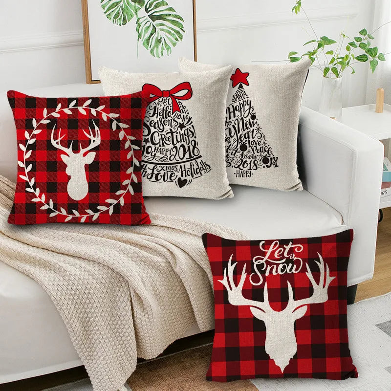 DecorBites™ Christmas Deer Linen Pillow Cover 45x45cm for Home Sofa Decor
