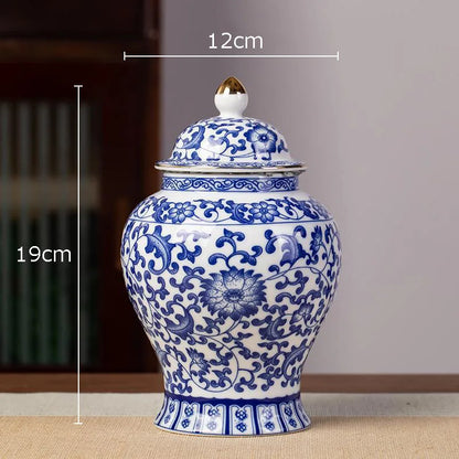 DecorBites™ Blue White Porcelain Tea Canister Organizer Box Coffee Container Caddy Jar