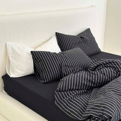 100% Cotton Black Stripe Duvet Cover Set in Various Sizes by DecorBites™