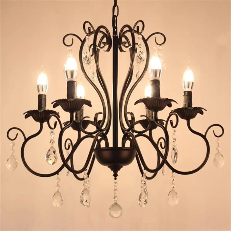 DecorBites™ Black White Metal Chandelier with Crystal Pendants for Elegant Home Lighting