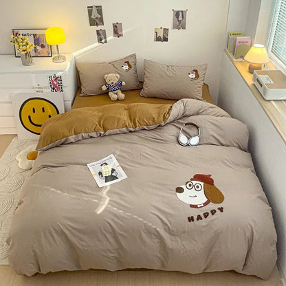 DecorBites™ Cartoon Towel Embroidery Bedding Set in Soft Washed Cotton for Kids