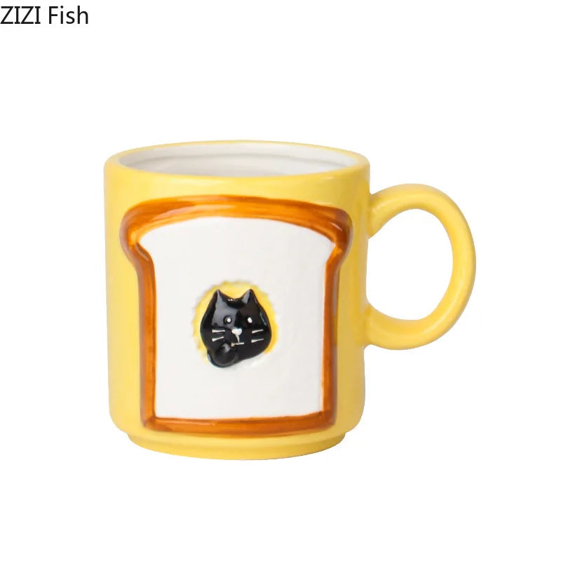 DecorBites™ Cat & Bread Pattern Ceramic Cup 200ml Coffee Mug Tea Afternoon Teacup Juice Mug
