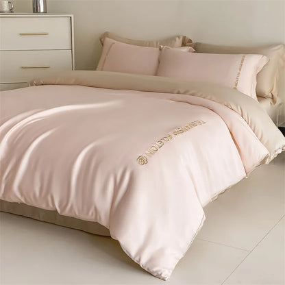 DecorBites™ Cotton Solid Color Bedding Set, Premium Quality Embroidery Quilt Cover, Single Bed.