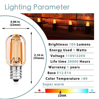 DecorBites™ Amber Glass Dimmable LED Filament Bulb E12 E14 Base T22G 1W 2200K