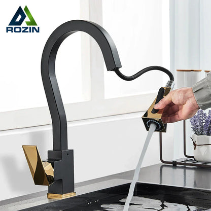 DecorBites™ Black Gold Kitchen Faucet with Flexible Pull Down Sprayer