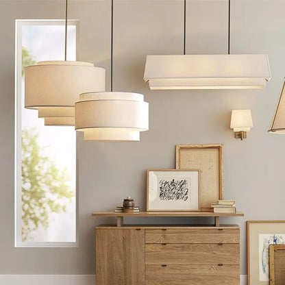 DecorBites™ Camden Japanese Style Pendant Lamp Minimalist Fabric Shade Kitchen Living Room Lighting
