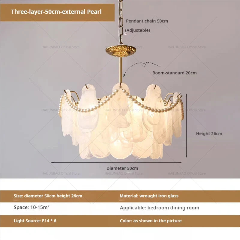 DecorBites™ French Chandelier Garden Light with K9 Crystal | Elegant Pearl Shell Design