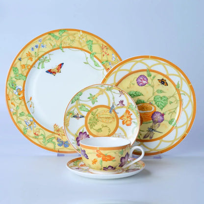 DecorBites™ Bone China Dinnerware Set: Plate, Tea Cup, Saucer, Tray, Coffeeware, Kitchen dining