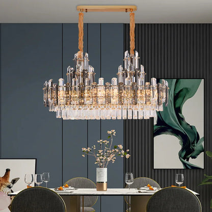 DecorBites™ Crystal LED Oval Round Chandelier Hanging Lamp - Dimmable Ceiling Pendant