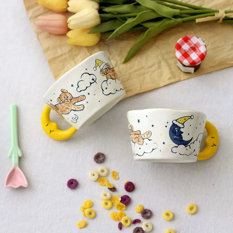 DecorBites™ Bear Moon Ceramic Mug: Cute Hand Painted Coffee Cup for Kitchen Drinkware
