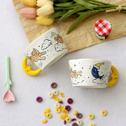 DecorBites™ Bear Moon Ceramic Mug: Cute Hand Painted Coffee Cup for Kitchen Drinkware