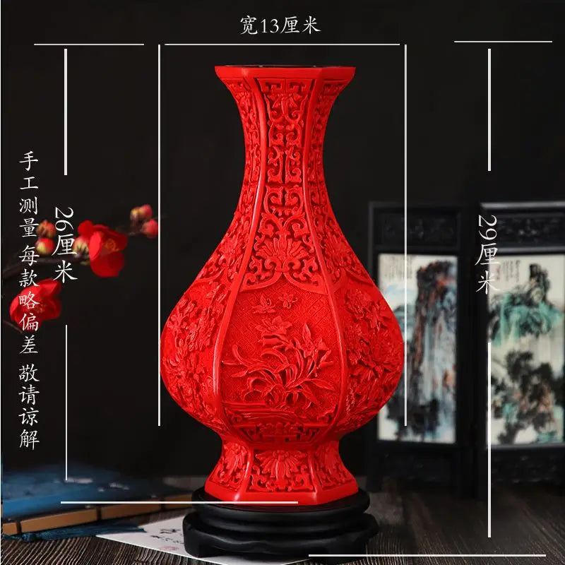 DecorBites™ 10-inch Red Lacquerware Flower Auspicious Vase