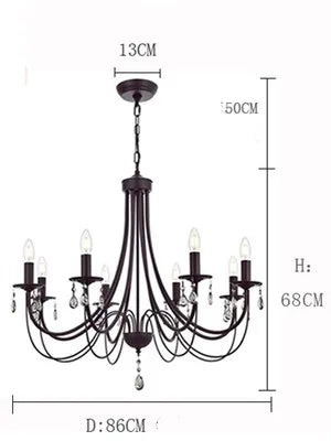 DecorBites™ Black Iron Chandelier with Crystal Pendant for Home Lighting
