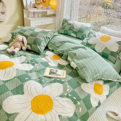 DecorBites™ Double-Sided Floral Print Cotton Bedding Set - Queen Size Soft Duvet Cover Set