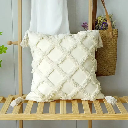DecorBites™ Geometric Waves Tufted Pillow Covers with Embroidered Tassels