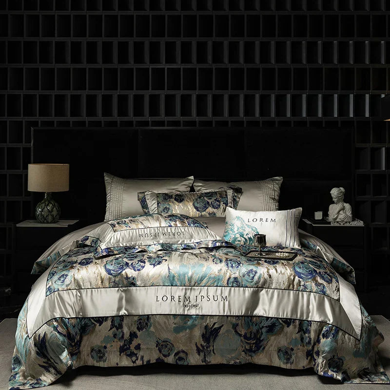 DecorBites™ Luxe Brocade Jacquard Bedding Set with Egyptian Cotton & Embroidery