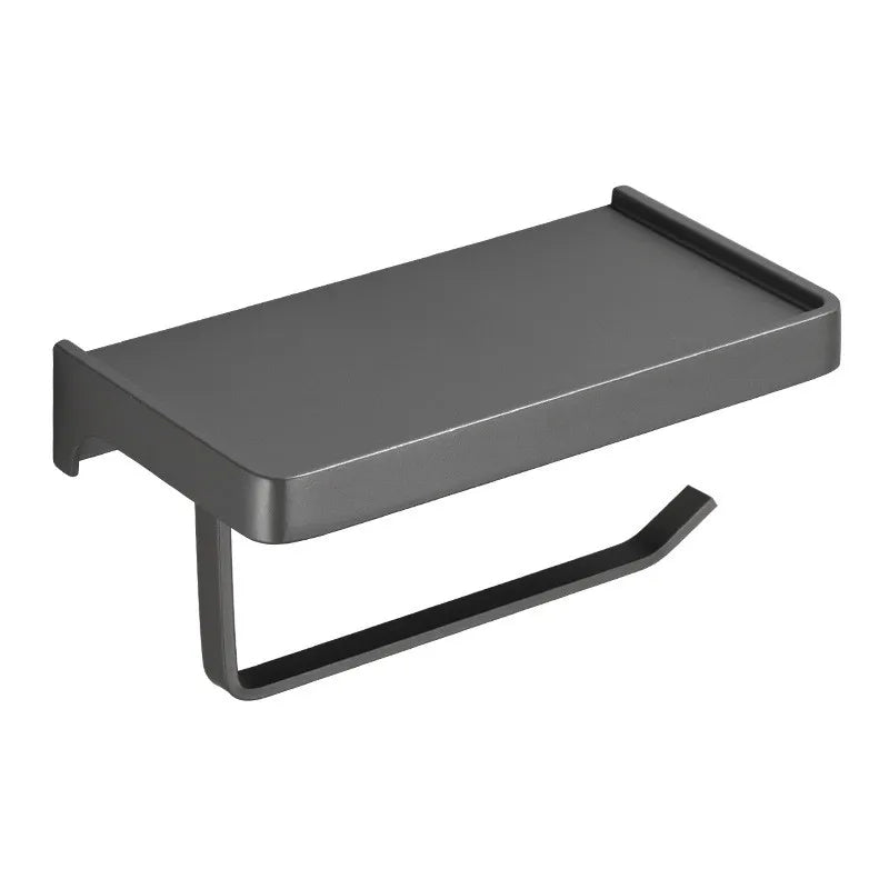 DecorBites™ Aluminum Gray Bathroom Paper Roll Holder with Phone Shelf, Tissue Box Rack
