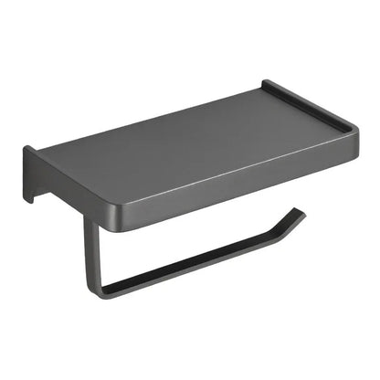 DecorBites™ Aluminum Gray Bathroom Paper Roll Holder with Phone Shelf, Tissue Box Rack
