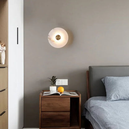 DecorBites™ LED Marble Brass Wall Sconce: Modern Art Deco Round Light for Parlor & Aisle