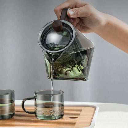 DecorBites™ Glass Teapot with Wood Handle, Heat Resistant Kung Fu Tea Kettle, Transparent Teaware