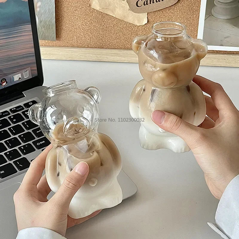 DecorBites™ Bear Glass Cups: Cute Heat-resistant 320ml Latte Cups for Coffee.