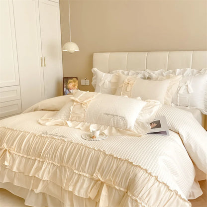 DecorBites™ Cake Layers Cotton Duvet Set: Ruffles, Bedspread, Sheet, Pillowcases